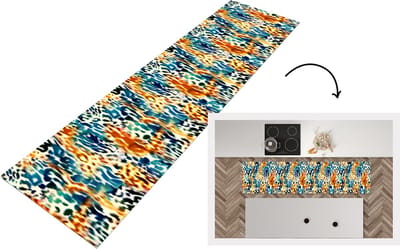 Keukenloper - Loper keuken - Oranje - Blauw - Dierenprint - Patronen - 200x50 cm - Keukenloper vinyl
