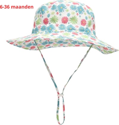 Livano Zonnehoed - Reishoed - UV Beschermende Hoed - Bucket Hat - Festival - Pet - Hoedje Voor Baby - Hoofdbescherming - Blauwe Bloemen - 3-36 Maanden