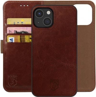 Rosso Element Uitneembaar 2-in-1 Hoesje Geschikt voor Apple iPhone 13 | Luxe Portemonnee | Back Cover | Pasjeshouder | Bruin