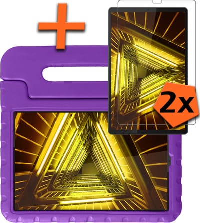 Hoesje - Geschikt voor Lenovo Tab M10 FHD Plus (2e / 2nd Generatie) - Met 2x Screenprotector - Kinderhoes Shockproof Bumper - Kidsproof Case - Tablet Hoes - Kinder Hoes Cover - Paars