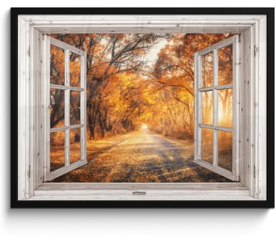 Poster in lijst - Fotolijst 70x50 cm - Posters - Bos - Herfst - Bomen - Bospad - Natuur - Doorkijk - Posterlijst zwart - Decoratie - Wanddecoratie woonkamer - Muurdecoratie slaapkamer
