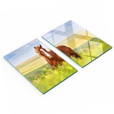 Multifunctionele decoratieve keukenplanken van gehard bruin hout met paardenmotief, 2x40x52 cm