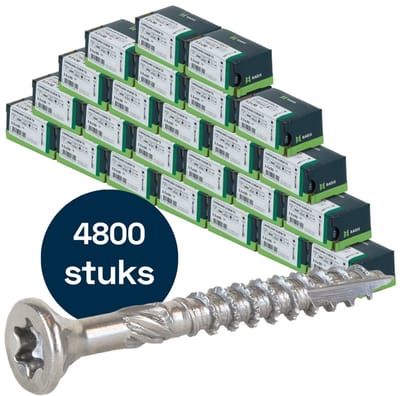 Radix Torx 20 Spaanplaatschroef - Platkop + Snijpunt - 3,5 x 30mm - RVS - Voldraad (4800 stuks) VOLLE DOOS!