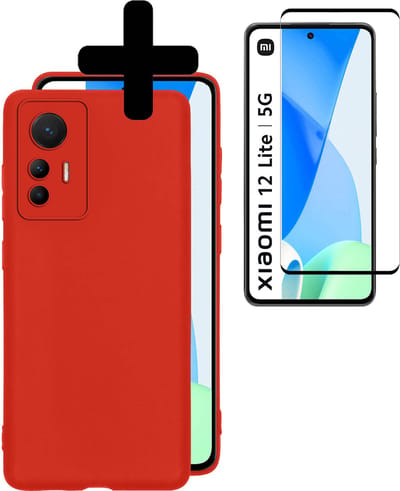Hoesje - Met Screenprotector - Geschikt voor Xiaomi 12 Lite - Sterk & Shockproof - Back Cover - Siliconen Case - Telefoon Hoes - Telefoonhoesjes - Rood