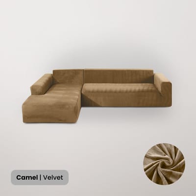 BankhoesDiscounter Velvet Hoekbank Hoes – Hoekbank – Sofa Cover – Bankbeschermer – Bankhoezen Voor Hoekbank – Camel – Set van M4 + M4