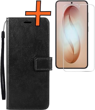 Hoes - Met Screenprotector - Geschikt voor Samsung Galaxy S26 - Luxe Pasjeshouder - Bookcase Portemonee - Flip Case - Kunstleer Book Case - Flipcase - Book Cover - Walletcase - PortemonneeHoes - Zwart