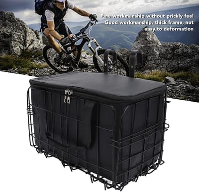 Bicycle Basket, Thickened Iron Wire Removable Liner Bag Large Capacity Hanging Bicycle Basket Easy to Install Detachable Bike Shopping Basket for Riding Gear