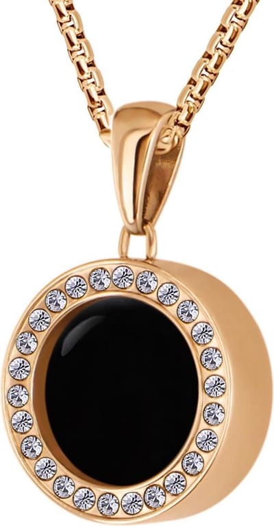 Quiges 12mm Mini Munt Hanger Rosékleurig RVS Glans met Agaat Zwart Munt en Box Ketting Ankerketting 42-46cm