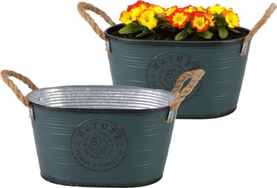 Sunnydays Teil/plantenpot/bloempot - 2x - zink - petrolblauw - L29 x D18 x H15 cm