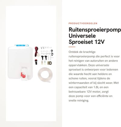 Dailygoods- Ruitensproeierpomp Universele Sproeiset - 12V - 1.8L - Reinigingspomp - Ruitenwisserreservoir - Compact ontwerp - Sproeipomp