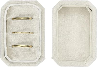Velours Ringdoos met 3 Compartimenten, Octagonale Ringhouder voor Sieradenopslag, Vintage Organiser voor Verloving en Huwelijk, Beige