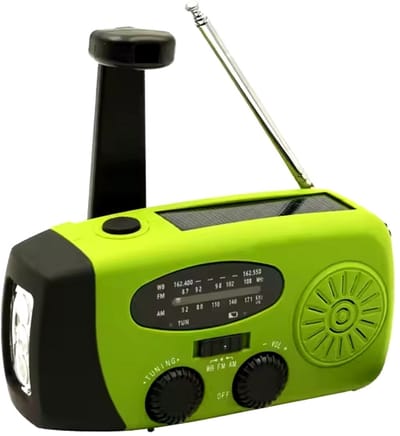 Draagbare noodradio - Powerbank 2000 mAh - Zaklamp - Solar opwindbaar - SOS alarm - USB-C kabel - Noodpakket - Kunststof - groen