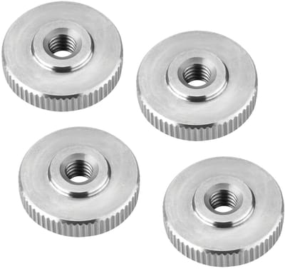 Set van 4 SOTECH M5 kartelmoeren, roestvrij staal V2A (SS304), vlakke vorm, DIN 467, metrische kartelmoeren met gekartelde zijkanten.