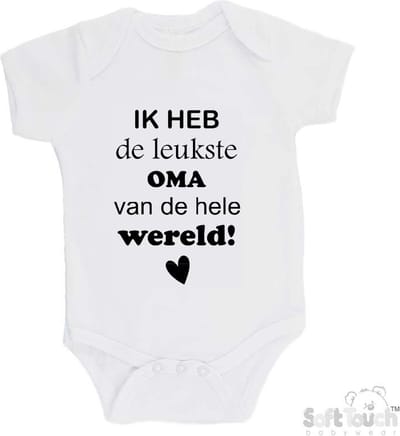100% katoenen Romper "Ik heb de leukste oma van de hele wereld" Unisex Katoen Wit/zwart Maat 62/68