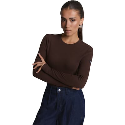 Alix The Label Ladies Knitted Rib Longsleeve T-shirt Dames - Topjes - Bruin - Maat XS