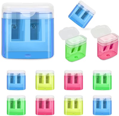 Dailygoody - Puntenslijper Set - 12 Stuks in 4 Kleuren - Handmatige Werking - Dubbele Gaten - Klein Formaat - Geschikt voor Kinderen - Creatieve Activ