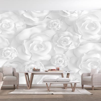 98cm X 70cm - Zelfklevend fotobehang -  Witte rozen  , Premium Print