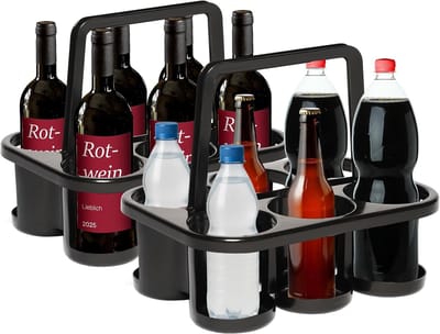 Novaliv 2X Flessendrager voor 12 Flessen - Stabiele Houding - Drankenmand Kunststof, Stapelbaar, 32x23x28cm Antraciet - Ideaal voor Keuken & Kelder Drankenmand Bierdrager Drankendrager Flessendoos