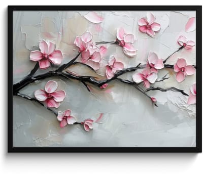 Poster in lijst - Fotolijst 70x50 cm - Posters - Bloesem - Kunstzinnig - Roze - Sakura - Posterlijst zwart - Decoratie - Wanddecoratie woonkamer - Muurdecoratie slaapkamer