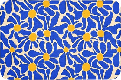 WC mat 90x60 cm - Antislip - Abstract - Bloem - Blauw - Toiletmat - Vloermat - Douchemat - Toilet tapijt - Toiletmatten