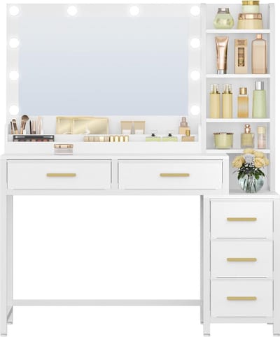 Kaptafel met verlichting - Make-up tafel - Snel klaarmaken - Instelbare helderheid - 40x110x141 cm - Wit