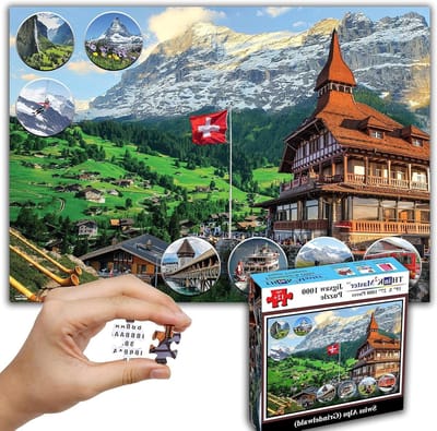 Legpuzzel Zwitserse Alpen - Puzzel 1000 stukjes - Ontspannen tijdverdrijf - Gedetailleerd berglandschap - 68 cm x 48 cm - Multicolor