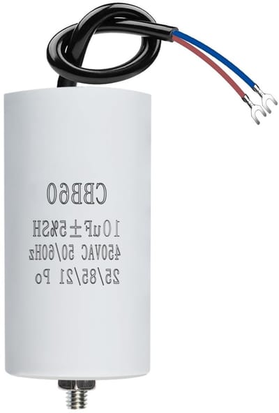 450V 10µF Starter Capacitor voor Motoren, Zwembadpompen en Compressors met Aansluitdraden M8, 34x65mm, Betrouwbare Capaciteit voor Diverse Toepassingen