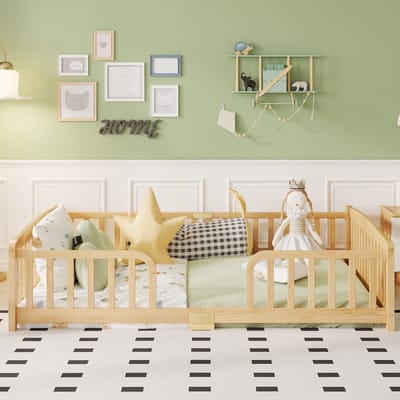 Peuterbed 140x200 Montessori Bed Natuur Houten Kinderbed Met Veiligheidshek En Lage Instap