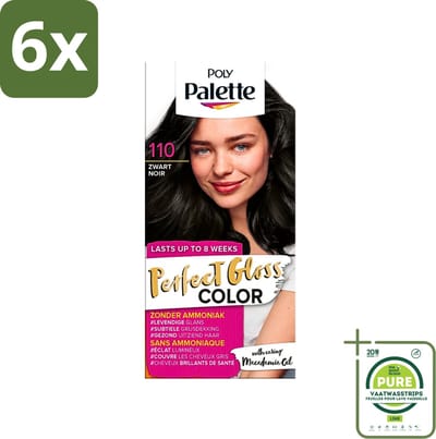 Poly Palette - Haarverf - Glossy Zwart 110 - 115ml - Voordeelverpakking - 6 stuks - Haarverf - Glanzende kleur