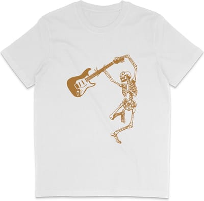 Grappig Heren en Dames Unisex T Shirt Gitarist - Gitaar Skelet - Wit - XS