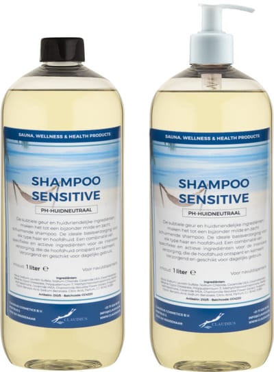 Shampoo Sensitive Care - 1 liter (transparant) - 2 stuks - met witte pomp - Voordeelverpakking - Haarverzorging