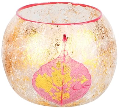 Dekoratief | Theelichthouder 'Crackled Gold', roze, glas, 14x14x12cm | A258266