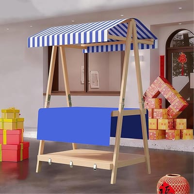 Houten Marktkraam - Draagbare Kar - Straatverkoop - Opvouwbaar Kofferontwerp - 110cm Breed - Blauw