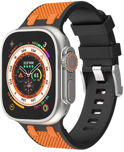Strap-it Siliconen sport bandje met structuur geschikt voor Apple Watch 1/2/3/4/5/6/7/8/9/10/11/SE/SE2/SE3/Ultra (2/3) - Maat: 44/45/46/49mm - Zwart/Oranje