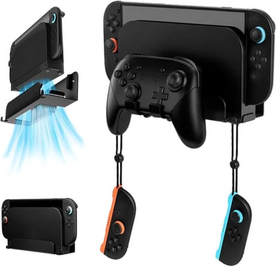 Wandbeugel en Plank voor Nintendo Switch 2, Metalen Muurbeugel met Ventilatie, Inclusief Bevestigingsmateriaal en Joy-Con Haken voor Optimaal Gebruik