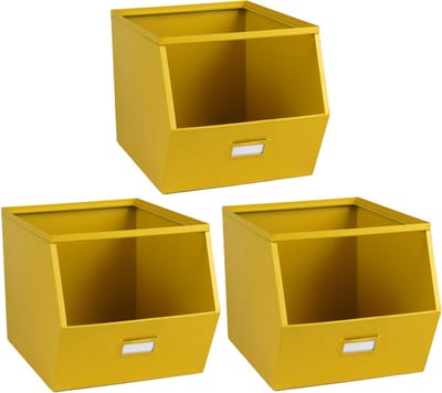 Urban Living Stapelbare opbergmand - 3x - Open Metal Box - 23 x 32 x 21 cm - metaal - geel