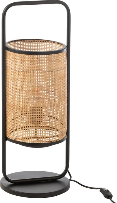 J-Line tafellamp Elton - metaal/rotin - zwart/naturel - small