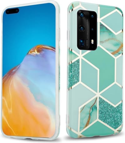 Cadorabo Hoesje geschikt voor Huawei P40 in Groen Lichtgroen Goud Marmer No. 3 - Beschermhoes gemaakt van TPU siliconen Case Cover met mozaïek motief