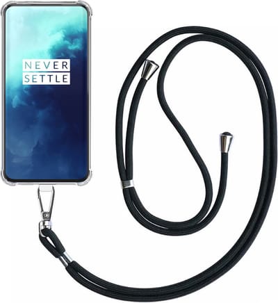 Telefoonhoesje Geschikt voor OnePlus 7T Pro Transparant ShockProof met Afneembaar Universeel Telefoonkoord - Cover Case Siliconen ShockProof with Lanyard - Smartphonica geschikt voor OnePlus 7T Pro