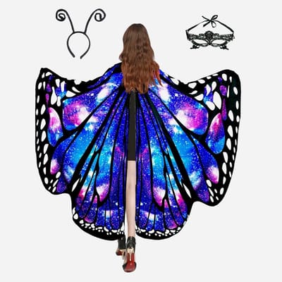 Vleermuis Kostuum Set voor Dames met 3 Delen - Halloween Vleugels, Cape, Gezichtsmasker en Hoofdband met Kraag en Klittenbandsluiting voor Carnaval en Feestjes