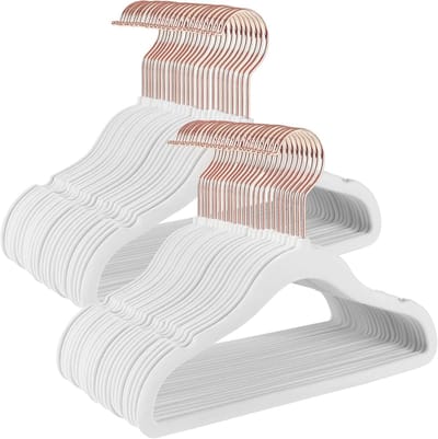 Famanu - Set van 50 fluwelen kinderkledinghangers met roségouden haak – Wit