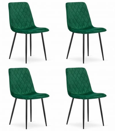 Set van 4 Eetkamerstoelen TURIN Groen – Velvet Bekleding, Modern, Ergonomisch Design, Zwarte Metalen Poten, Max. 120 kg