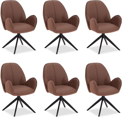 Homestyle4u Eetkamerstoel - set van 6 bruin - met armleuningen - draaibaar