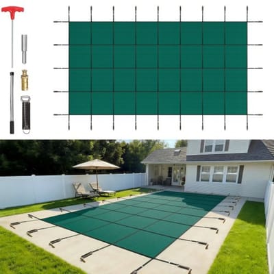 VEVOR zwembadveiligheidsafdekking, geschikt voor rechthoekige, in de grond te plaatsen zwembadafdekking van 20 x 40 ft, groen gaas, stevige zwembadveiligheidsafdekking voor zwembaden, winterveiligheidsafdekking