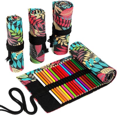 Potlood Etui - Potlood Rollen Tas - Potloden Organiseren - Elastische Potlood Solts - 36 Slots - Kleurrijke Bladeren