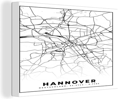 Canvas Schilderij Hannover - Kaart - Stadskaart - Plattegrond - 30x20 cm - Wanddecoratie