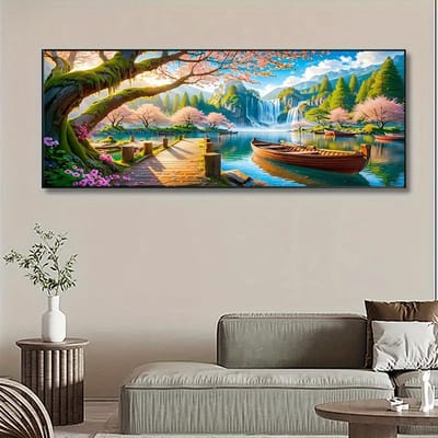 Diamond painting set Landschap met meer en bootje 80 cm x 200 cm