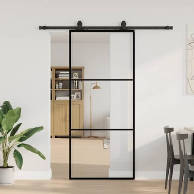 vidaXL - Schuifdeur - met - beslagset - 90x205 - cm - ESG - glas - zwart