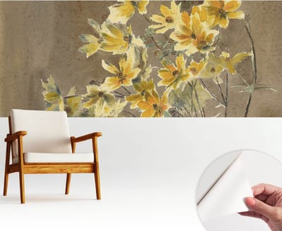 Wallfluent Zelfklevend Behang - Zonnig boeket Zelfklevend fotobehang - 250x104 cm - Bruin Zelfklevend Behang - Peel-and-stick techniek - Voor de slaapkamer, woonkamer en hal Zelfklevend Behang
