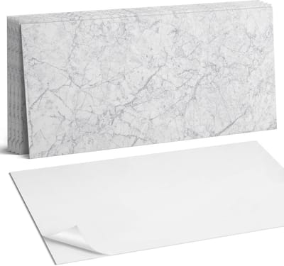Coloray Plaktegels - Geaderd marmerpatroon Wandtegel Zelfklevend - 60 cm x 30 cm - Wit Plaktegels - 6 stuks - Rechthoek PVC Tegels - Plaktegels Keuken - Zelfklevende Vloertegels Badkamer - Vinyltegels Vloer Zelfklevend - Zelfklevende Wandtegels
